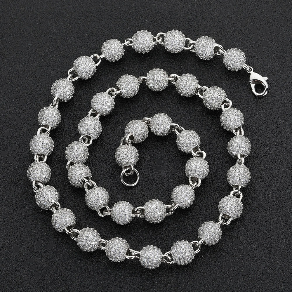 Men’s Iced Bead Chain Necklace – CZ Pavé Ball Link Hip Hop Chain