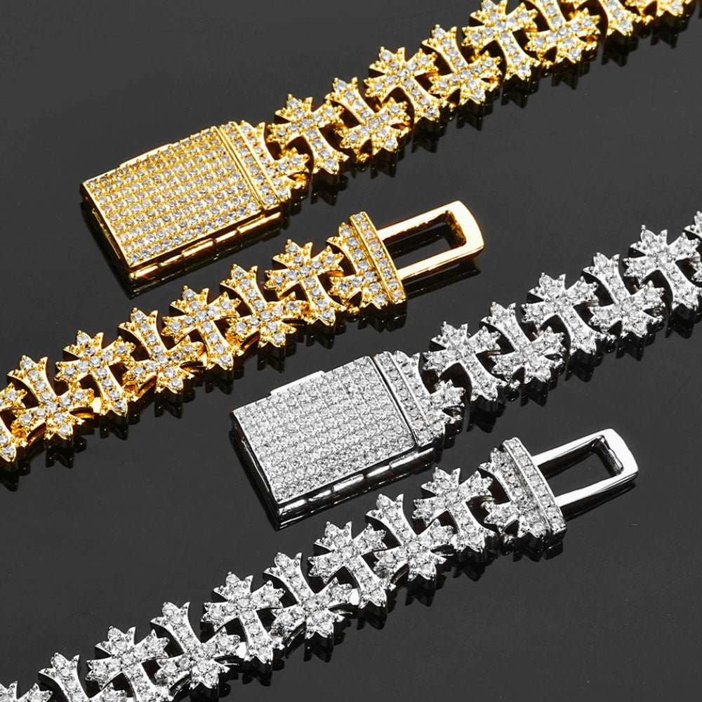 Men’s Iced Cross Link Bracelet – CZ Pavé Hip Hop Chain 8.5mm