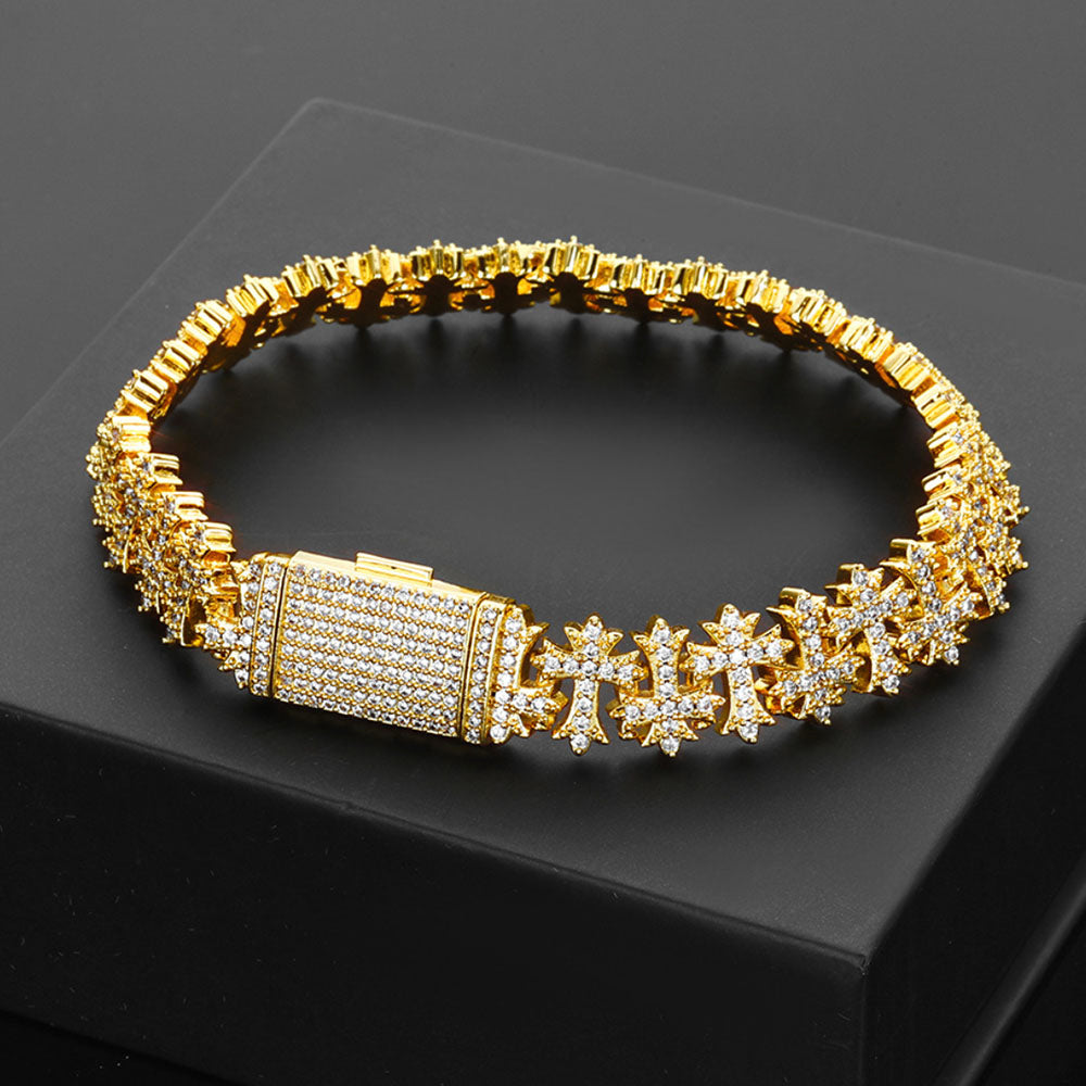 Men’s Iced Cross Link Bracelet – CZ Pavé Hip Hop Chain 8.5mm