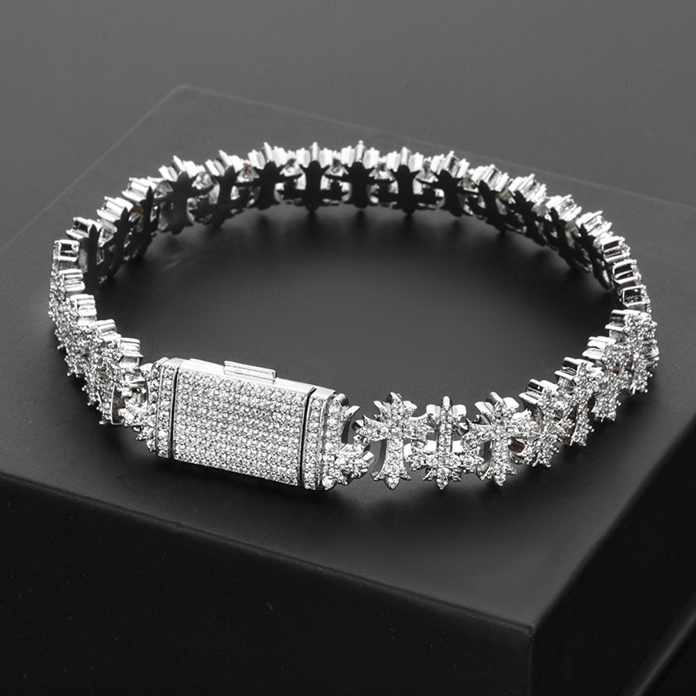 Men’s Iced Cross Link Bracelet – CZ Pavé Hip Hop Chain 8.5mm