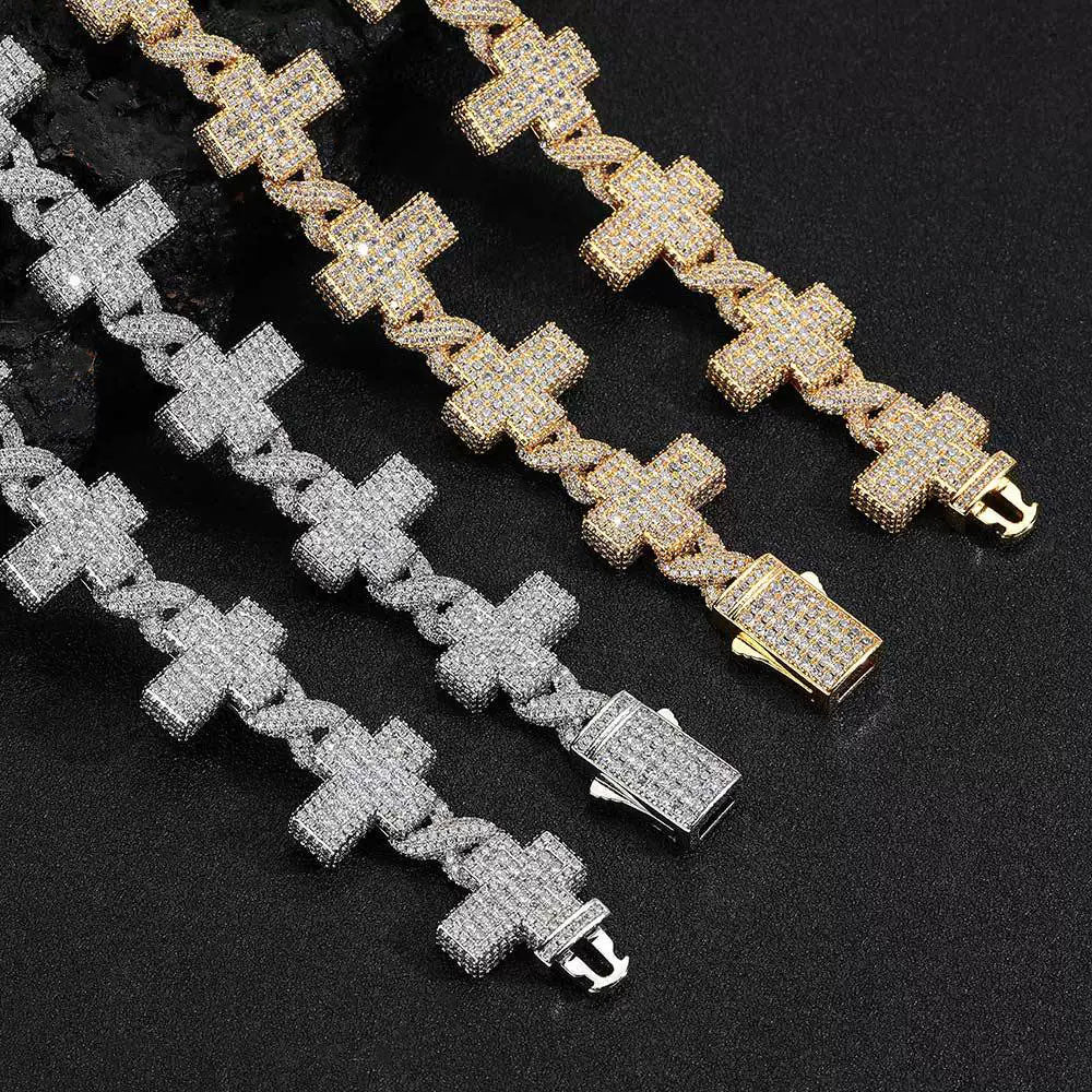 Men’s Iced Cross Link Chain Necklace – CZ Pavé Hip Hop Chain