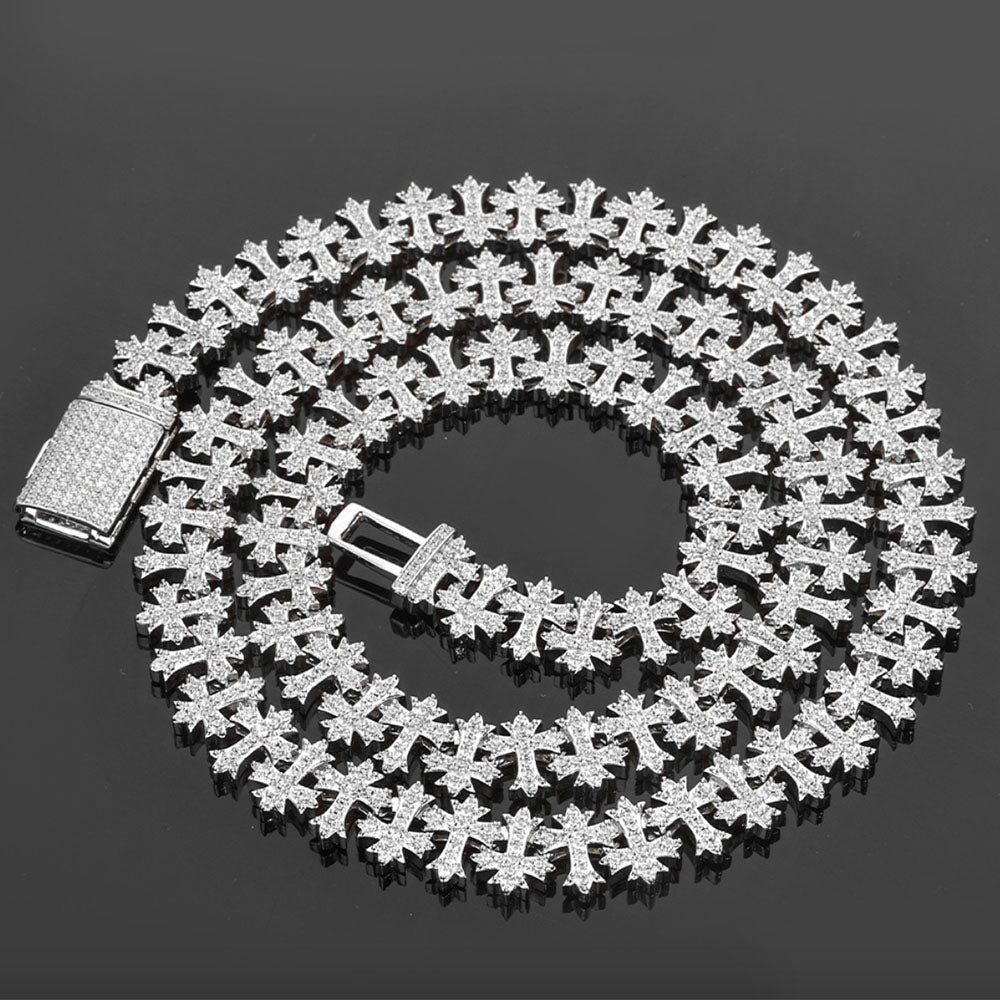 Men’s Iced Cross Link Chain Necklace – CZ Pavé Hip Hop Chain