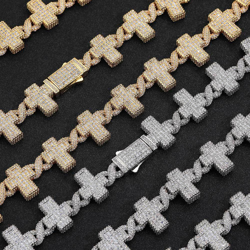 Men’s Iced Cross Link Chain Necklace – CZ Pavé Hip Hop Chain