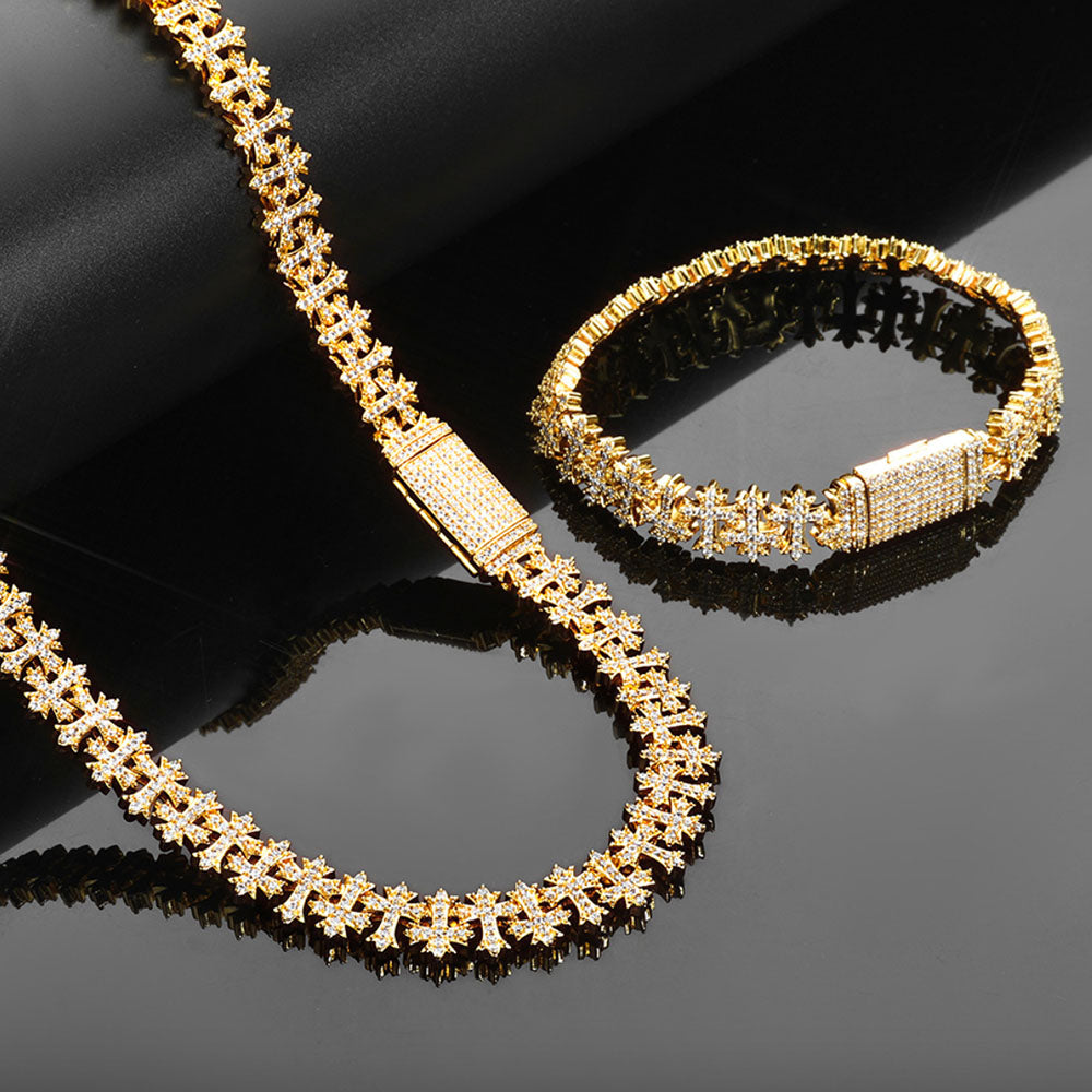 Men’s Iced Cross Link Chain Necklace – CZ Pavé Hip Hop Chain