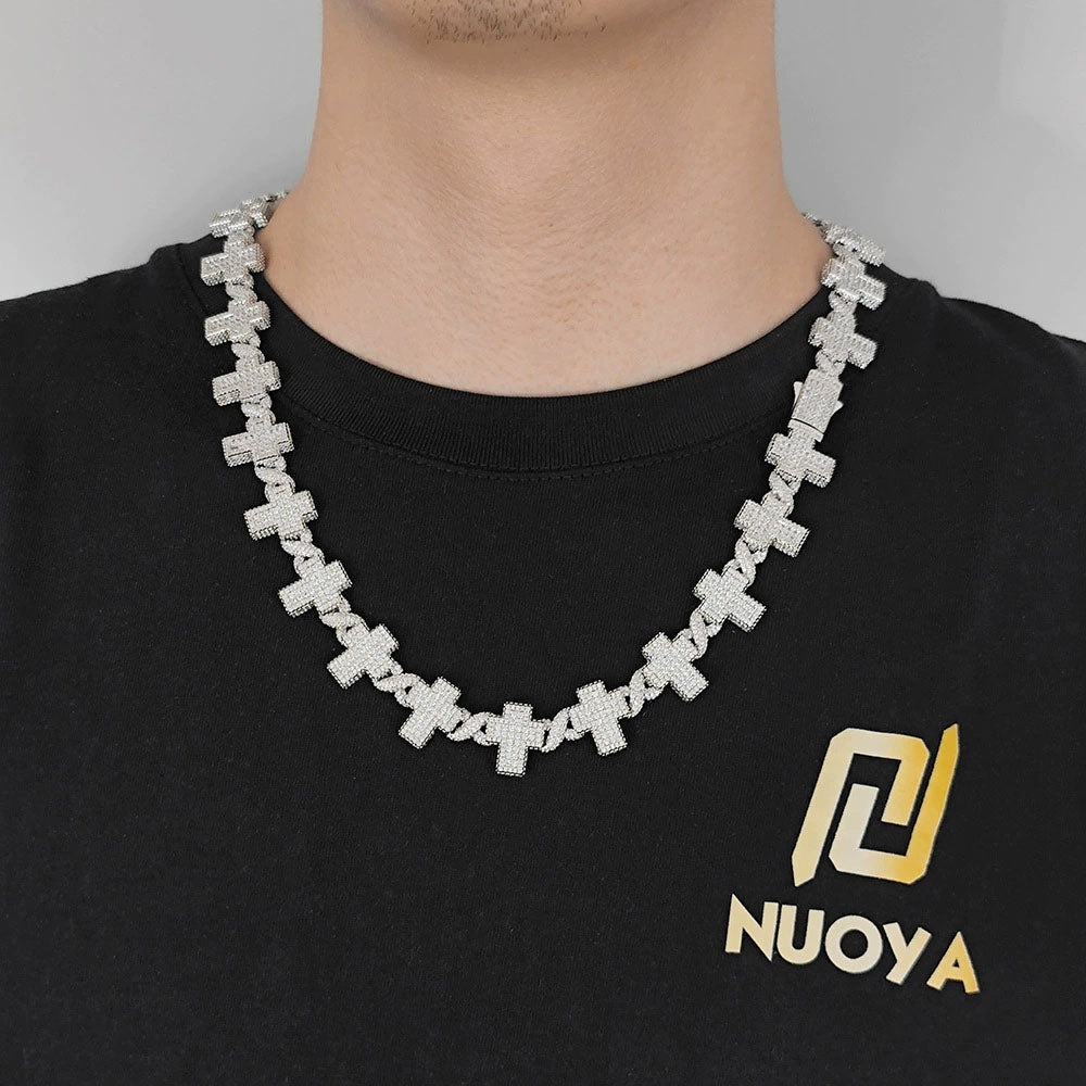 Men’s Iced Cross Link Chain Necklace – CZ Pavé Hip Hop Chain