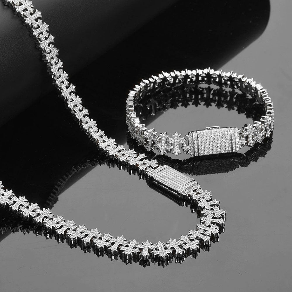 Men’s Iced Cross Link Chain Necklace – CZ Pavé Hip Hop Chain