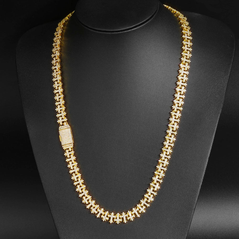 Men’s Iced Cross Link Chain Necklace – CZ Pavé Hip Hop Chain