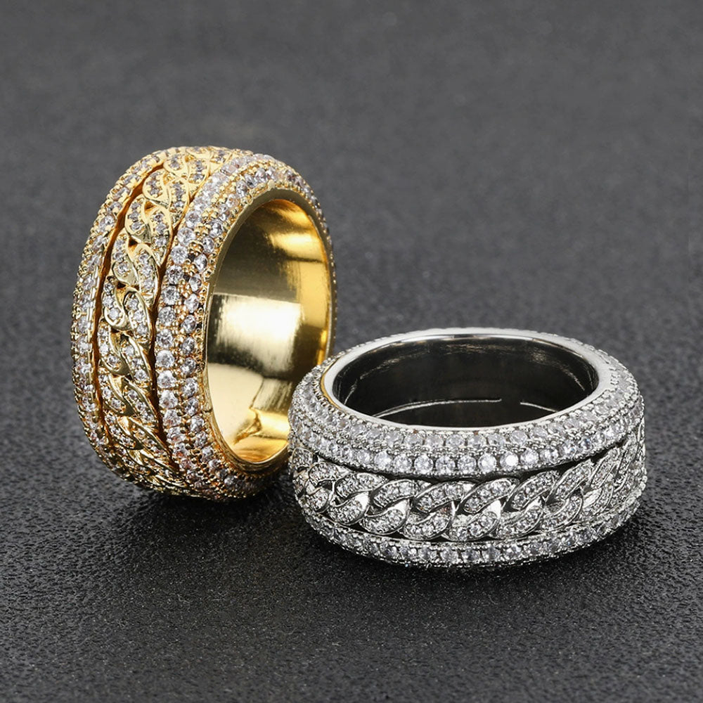 Men’s Iced Cuban Link Spinner Ring – CZ Pavé Statement Band