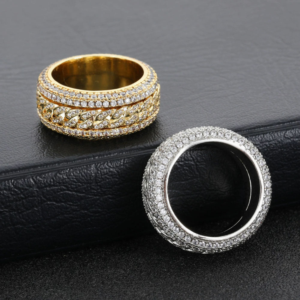 Men’s Iced Cuban Link Spinner Ring – CZ Pavé Statement Band