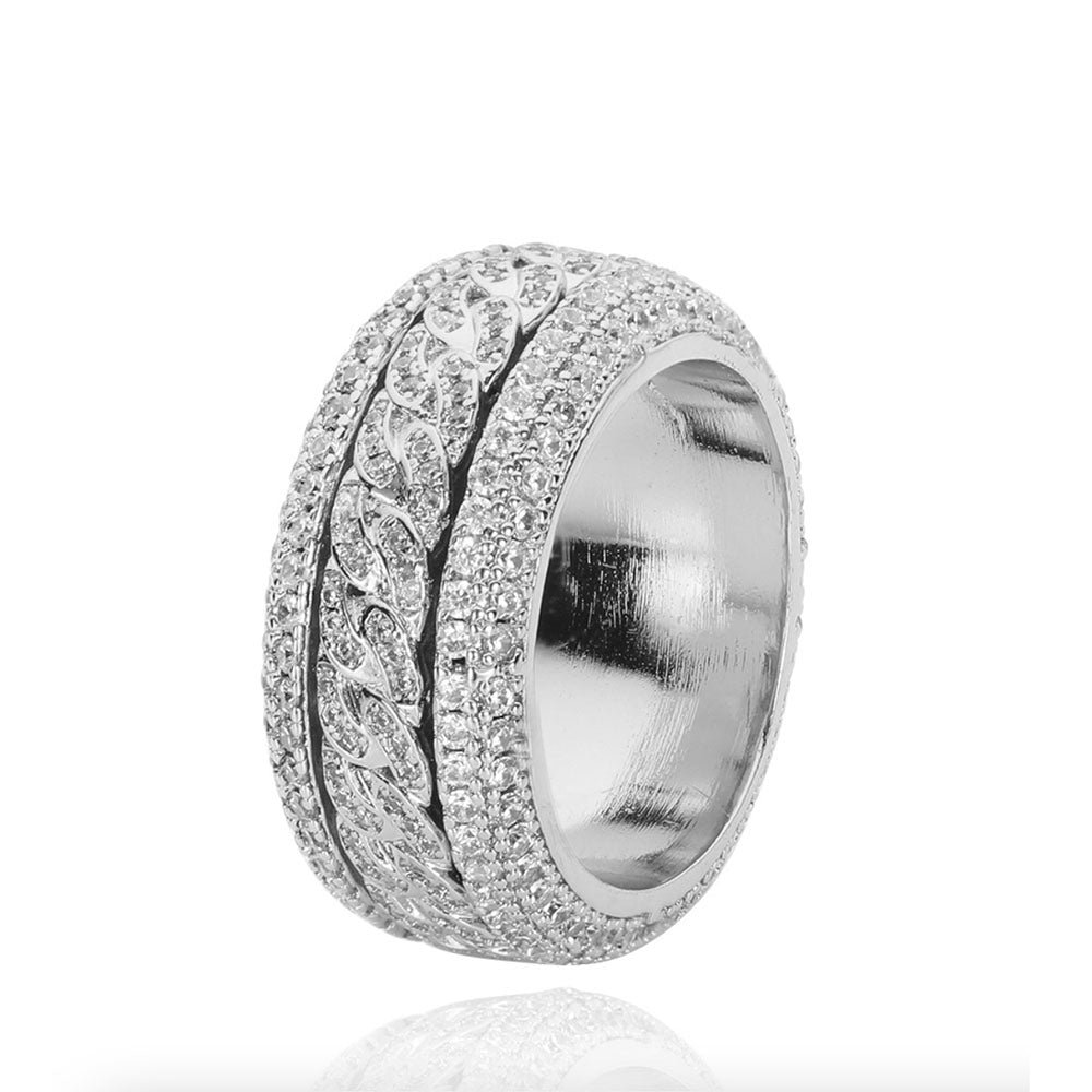 Men’s Iced Cuban Link Spinner Ring – CZ Pavé Statement Band