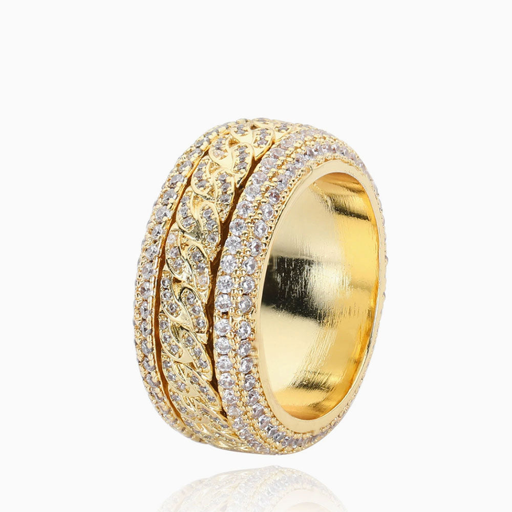 Men’s Iced Cuban Link Spinner Ring – CZ Pavé Statement Band