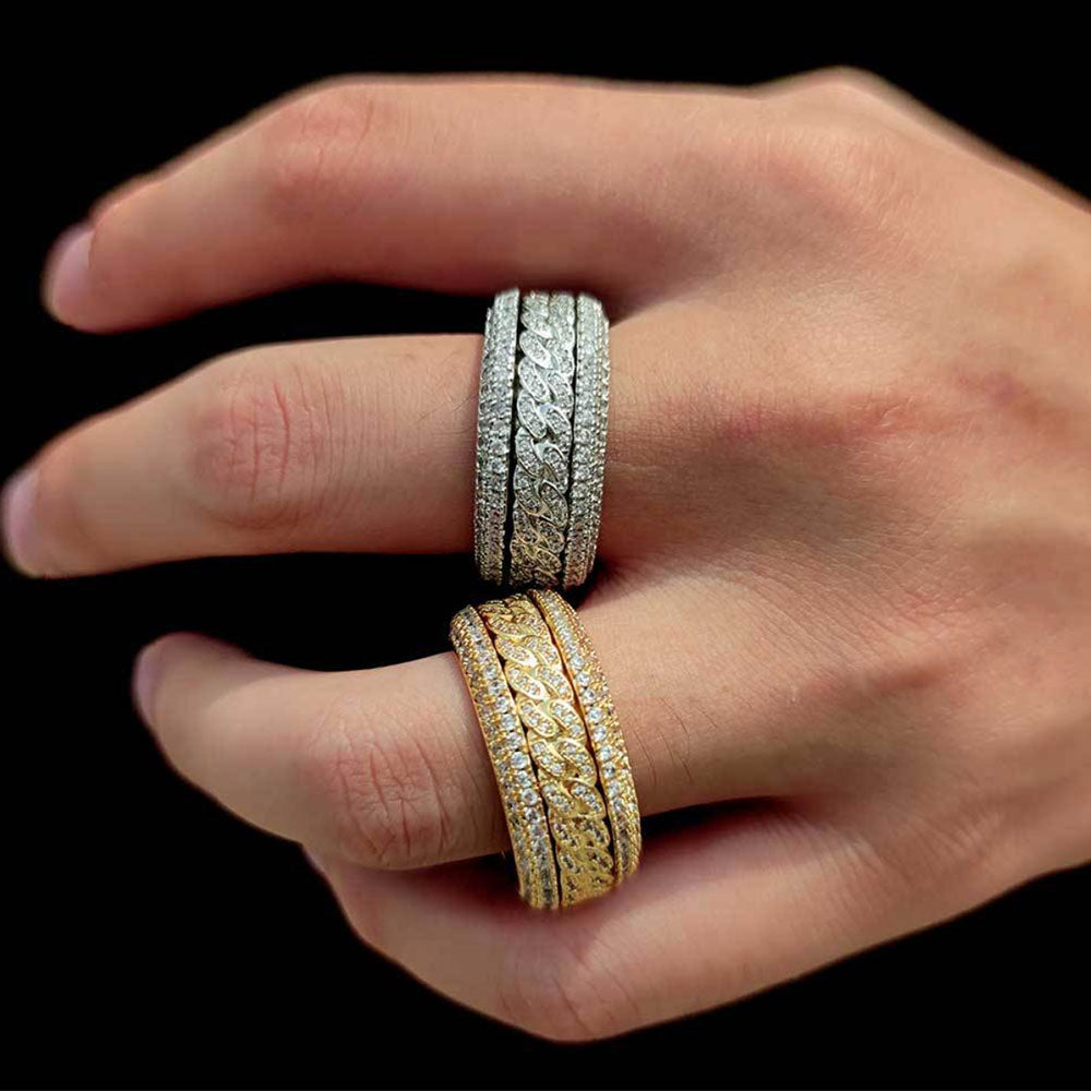 Men’s Iced Cuban Link Spinner Ring – CZ Pavé Statement Band