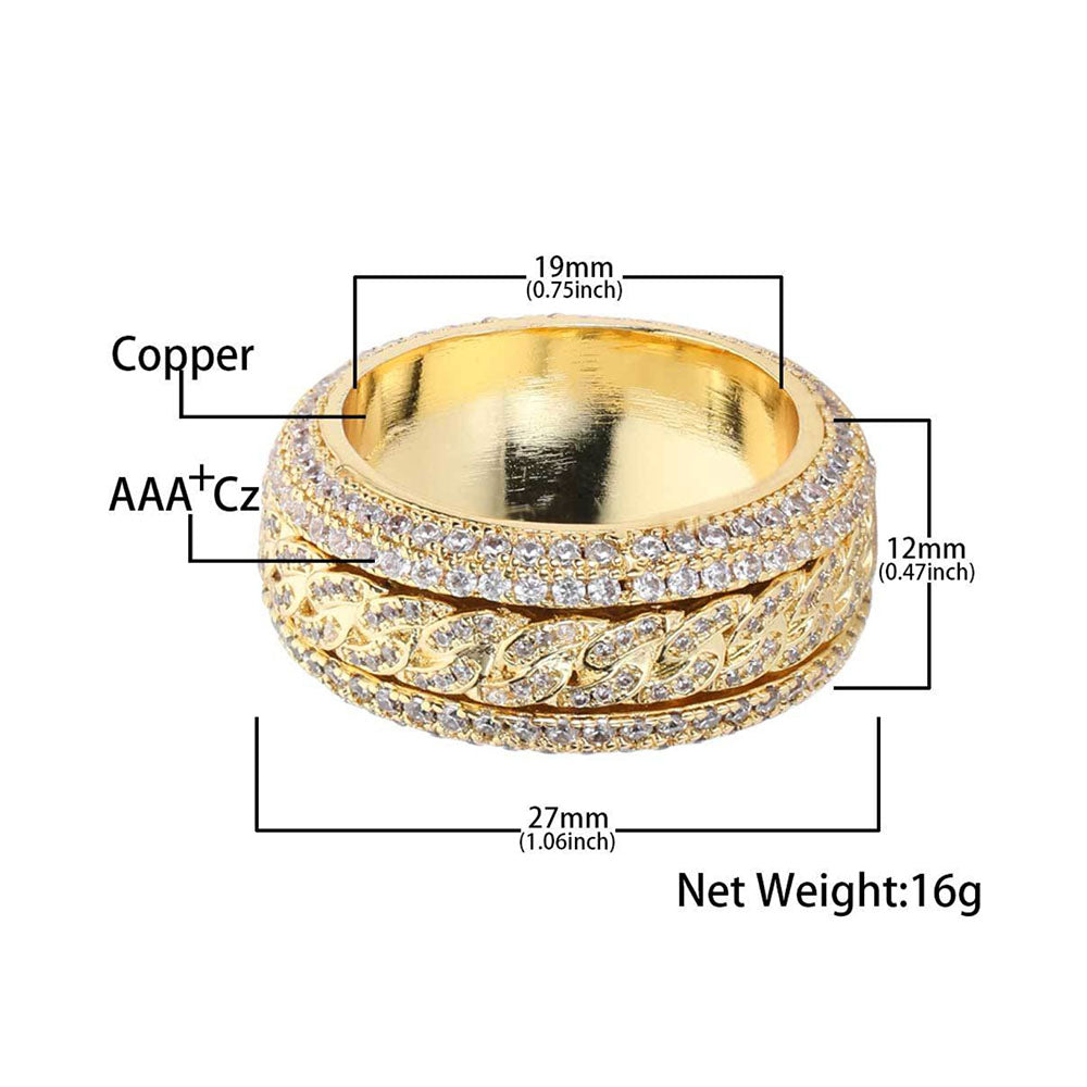 Men’s Iced Cuban Link Spinner Ring – CZ Pavé Statement Band
