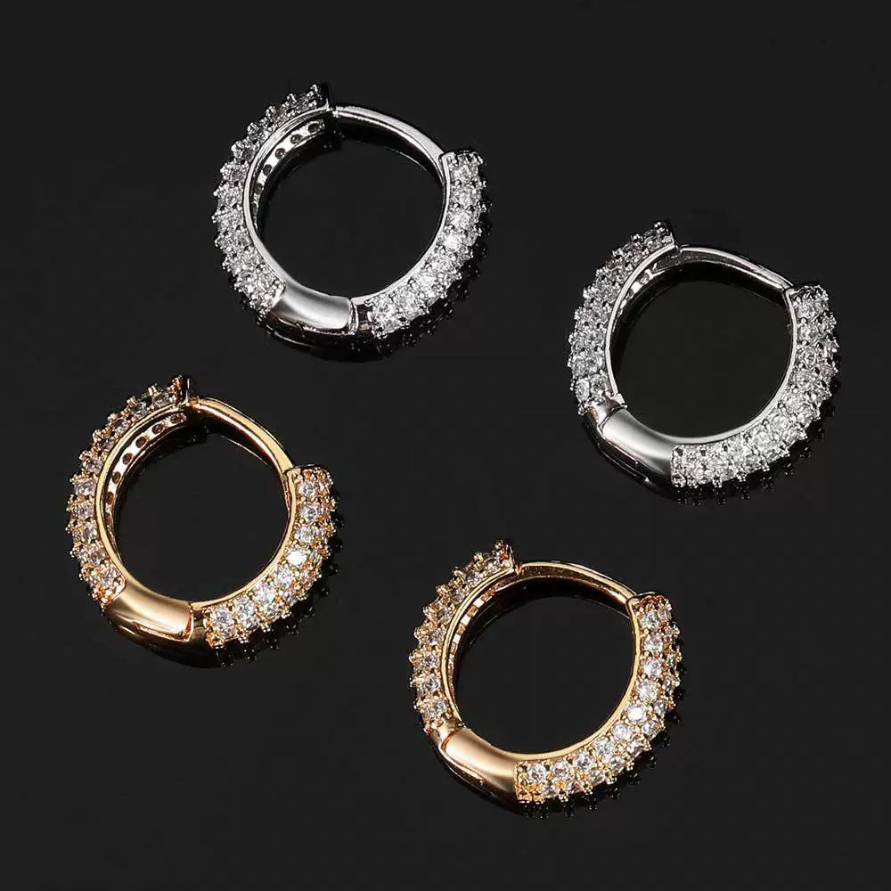 Men’s Iced Hoop Earrings – CZ Pavé Hip Hop Huggie Hoops
