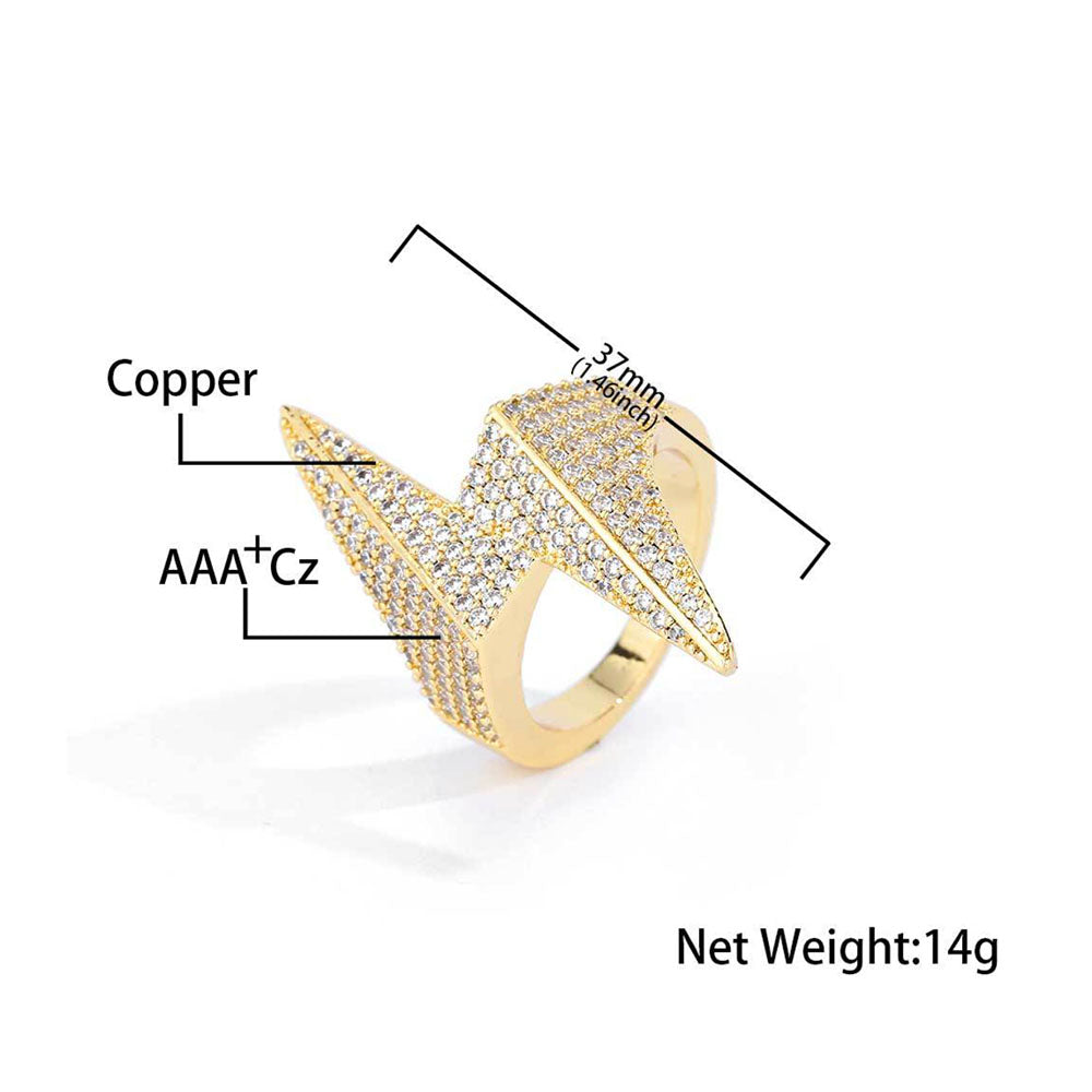 Men’s Iced Lightning Bolt Ring – CZ Pavé Hip Hop Statement Ring