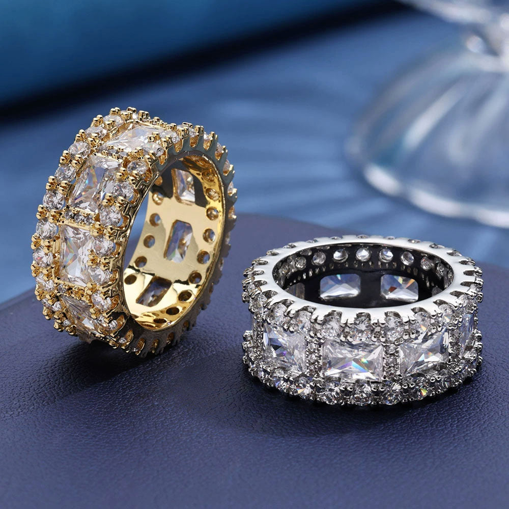 Men’s Iced Princess Cut Eternity Ring – CZ Pavé Hip Hop Band