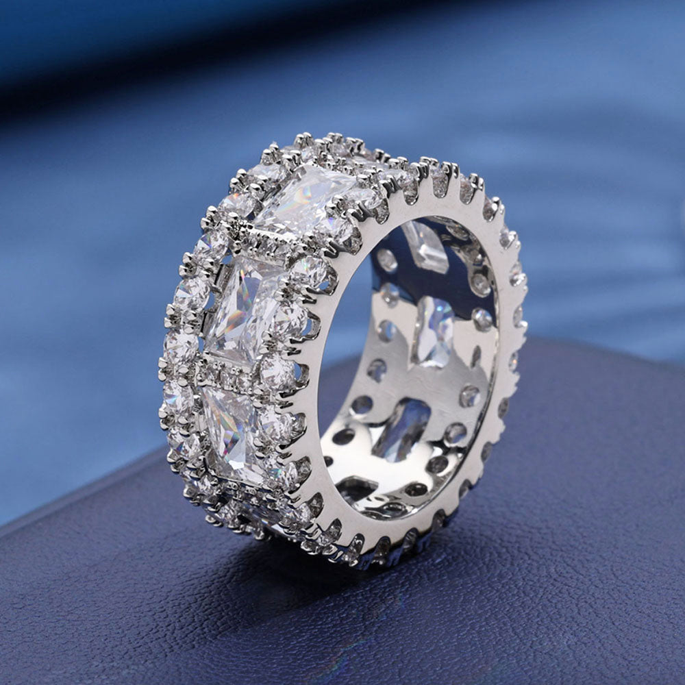 Men’s Iced Princess Cut Eternity Ring – CZ Pavé Hip Hop Band