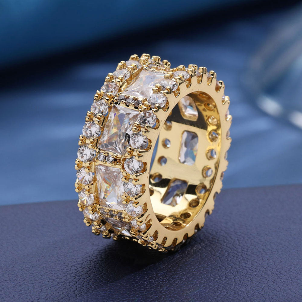 Men’s Iced Princess Cut Eternity Ring – CZ Pavé Hip Hop Band
