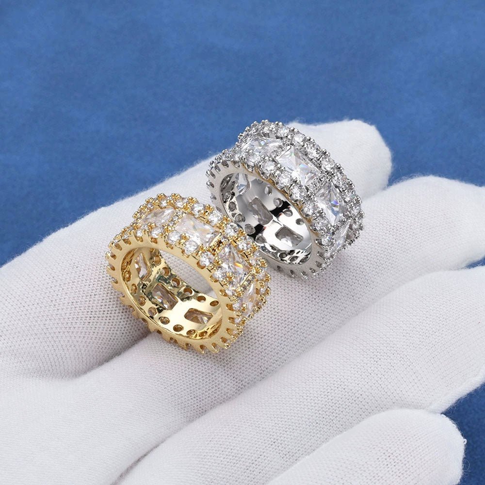 Men’s Iced Princess Cut Eternity Ring – CZ Pavé Hip Hop Band