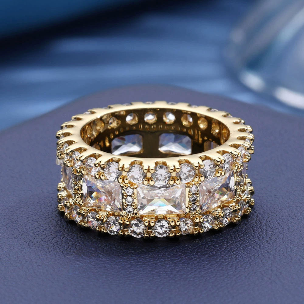 Men’s Iced Princess Cut Eternity Ring – CZ Pavé Hip Hop Band