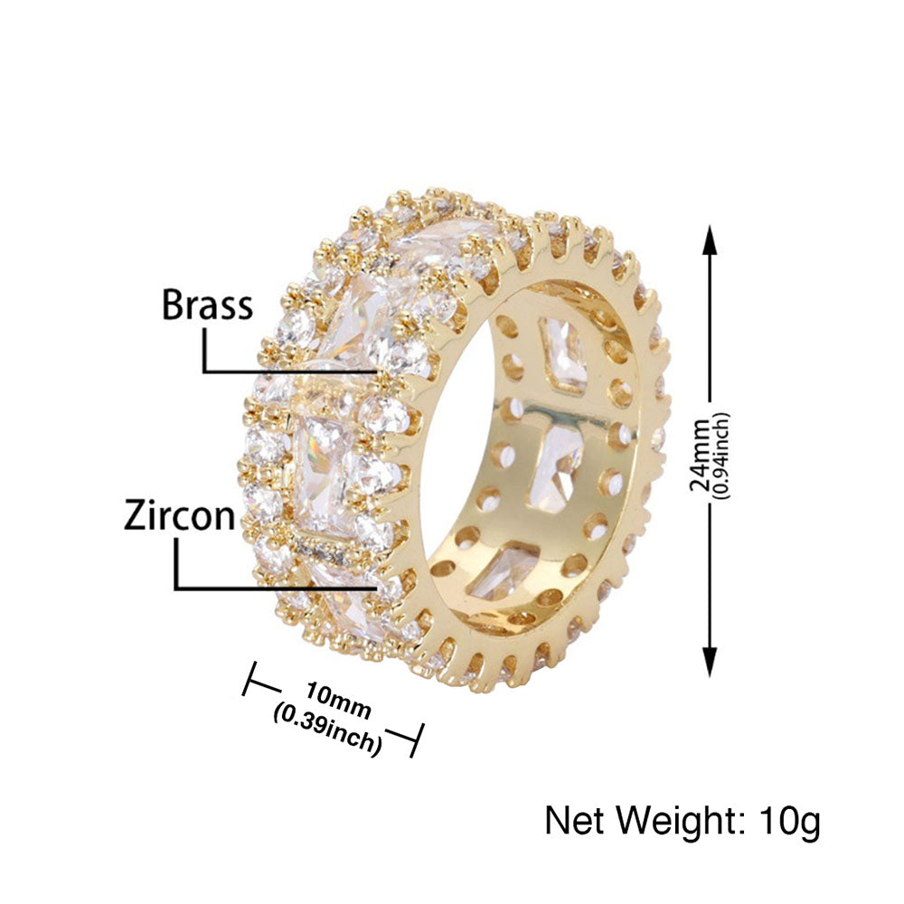 Men’s Iced Princess Cut Eternity Ring – CZ Pavé Hip Hop Band