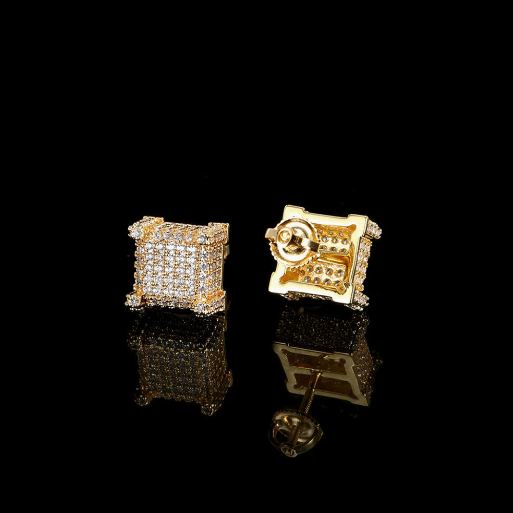 Men’s Iced Square Stud Earrings – CZ Pavé Hip Hop Style