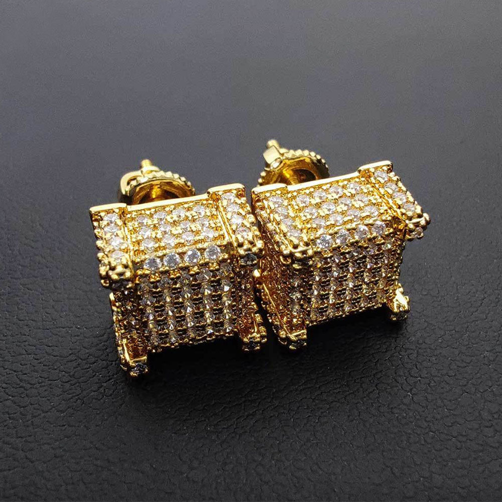 Men’s Iced Square Stud Earrings – CZ Pavé Hip Hop Style