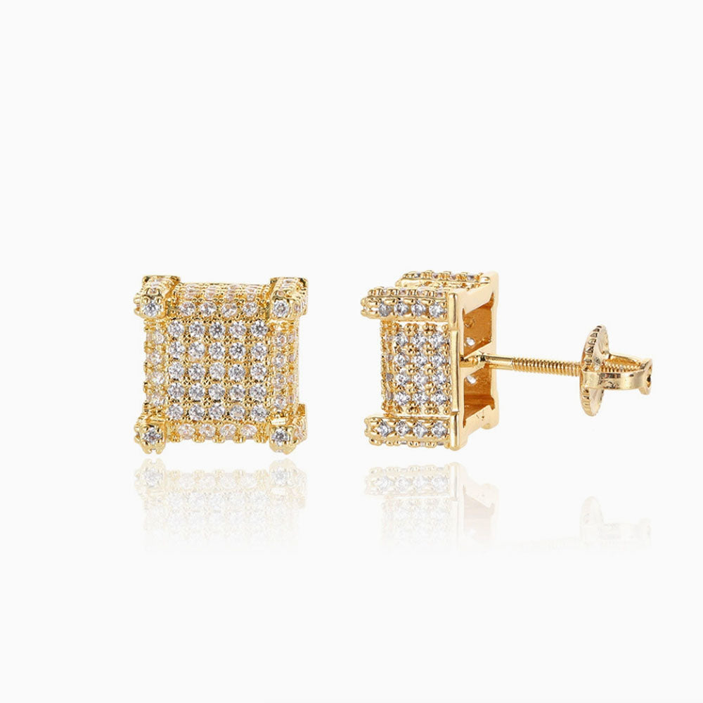 Men’s Iced Square Stud Earrings – CZ Pavé Hip Hop Style