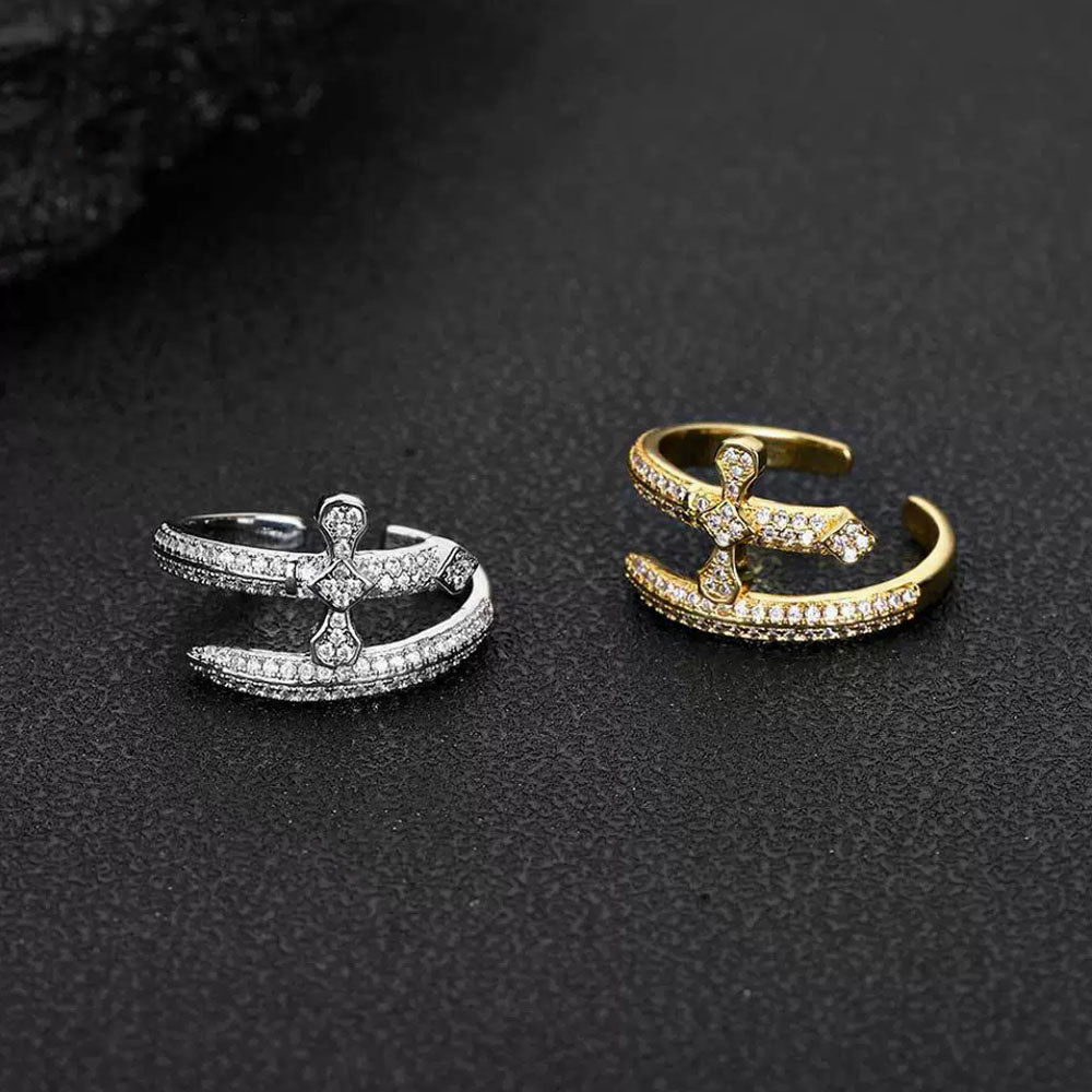 Men’s Iced Sword Open Ring – CZ Pavé Hip Hop Style