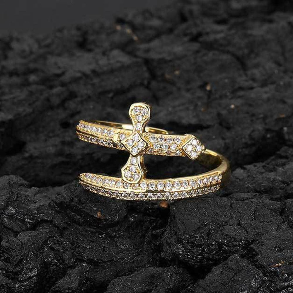 Men’s Iced Sword Open Ring – CZ Pavé Hip Hop Style
