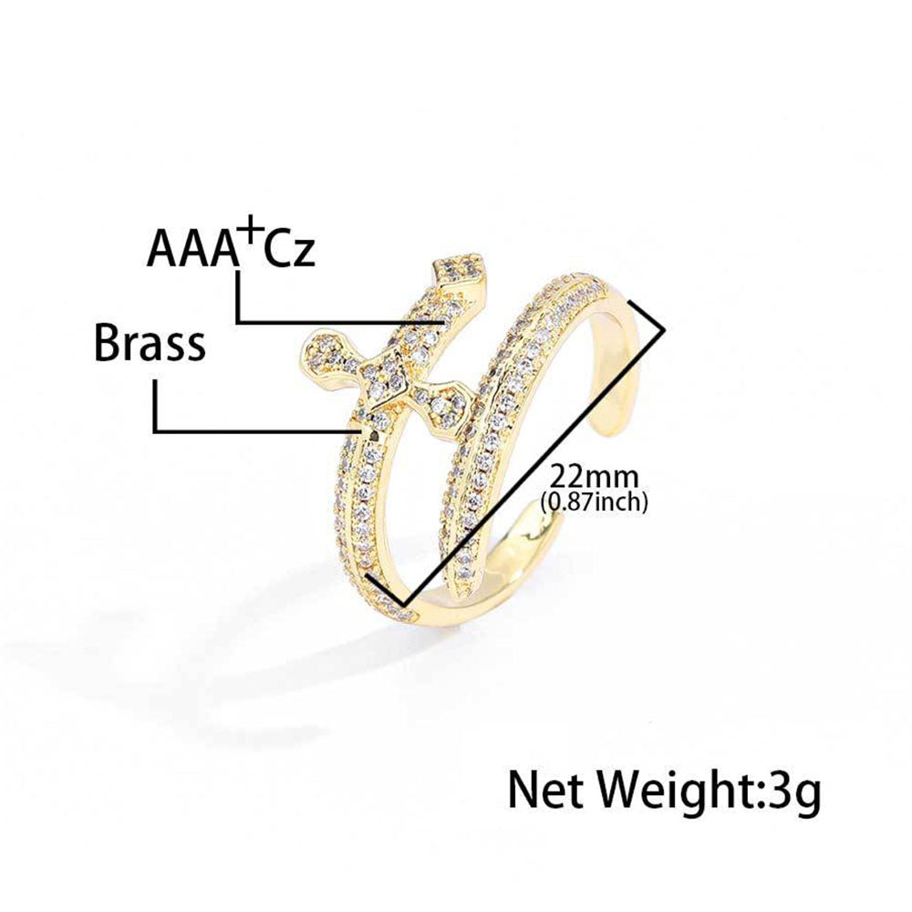 Men’s Iced Sword Open Ring – CZ Pavé Hip Hop Style