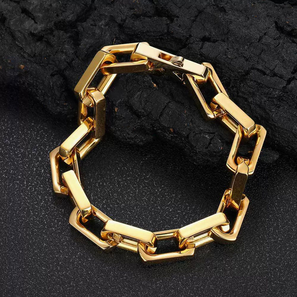 Men’s Rectangular Bar Link Bracelet – Bold Industrial Chain 9mm