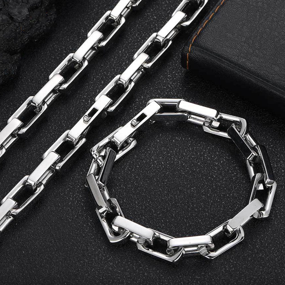 Men’s Rectangular Bar Link Bracelet – Bold Industrial Chain 9mm