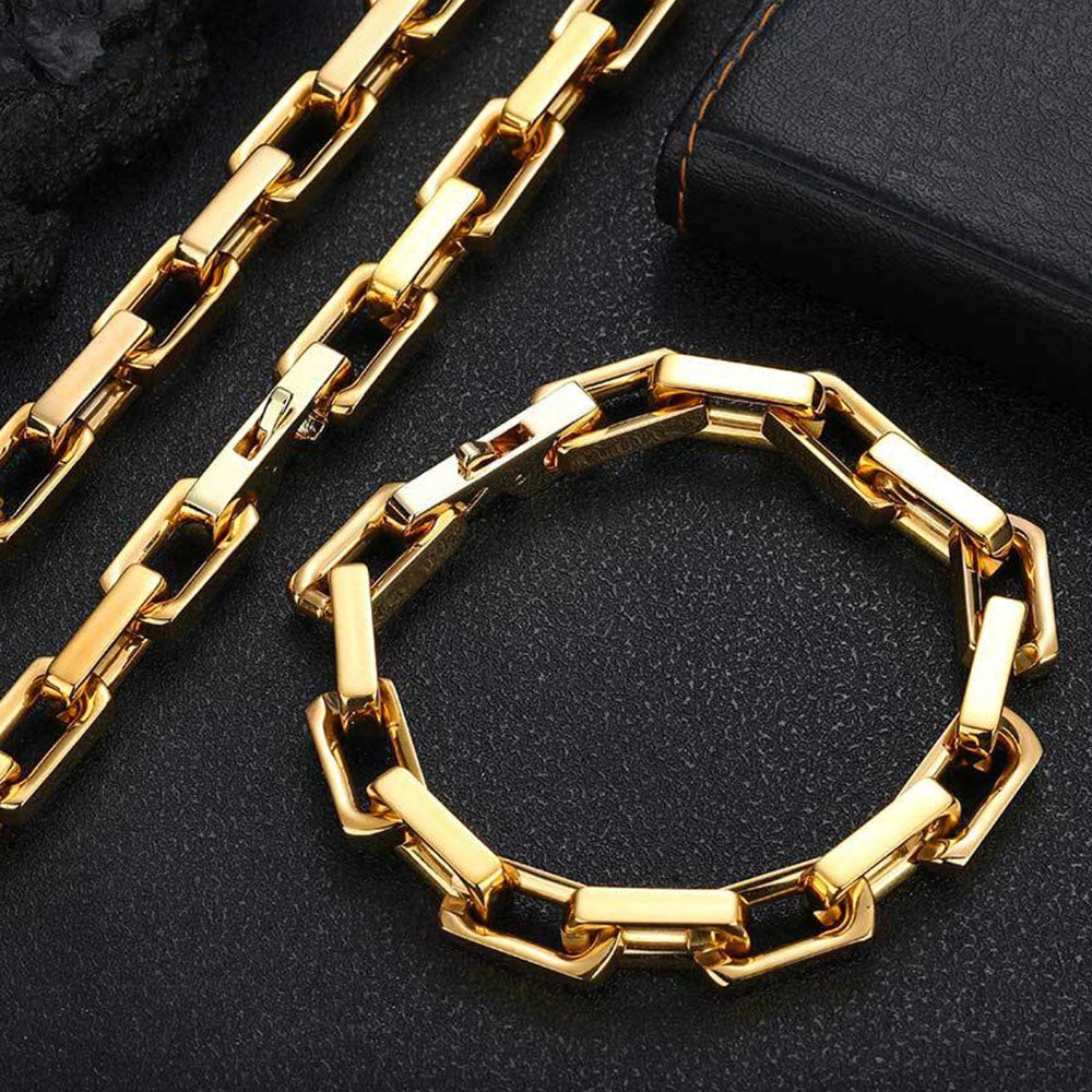 Men’s Rectangular Bar Link Bracelet – Bold Industrial Chain 9mm