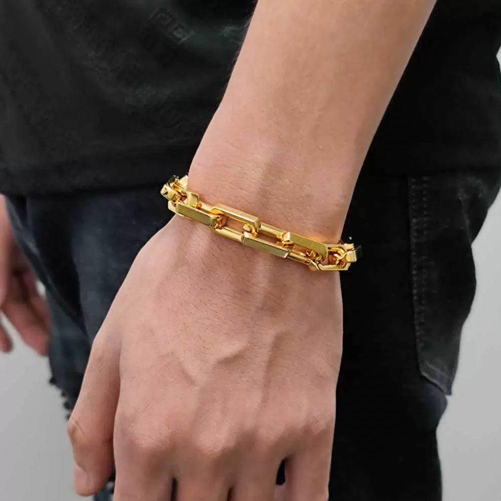 Men’s Rectangular Bar Link Bracelet – Bold Industrial Chain 9mm