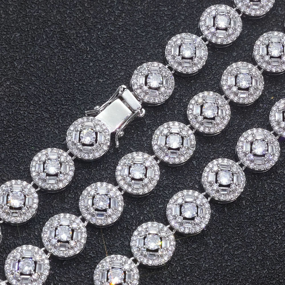 Men’s Round Cluster Tennis Chain Necklace – CZ Pavé Hip Hop Style