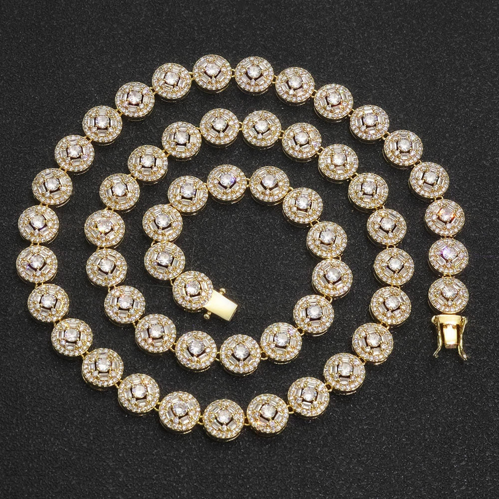 Men’s Round Cluster Tennis Chain Necklace – CZ Pavé Hip Hop Style