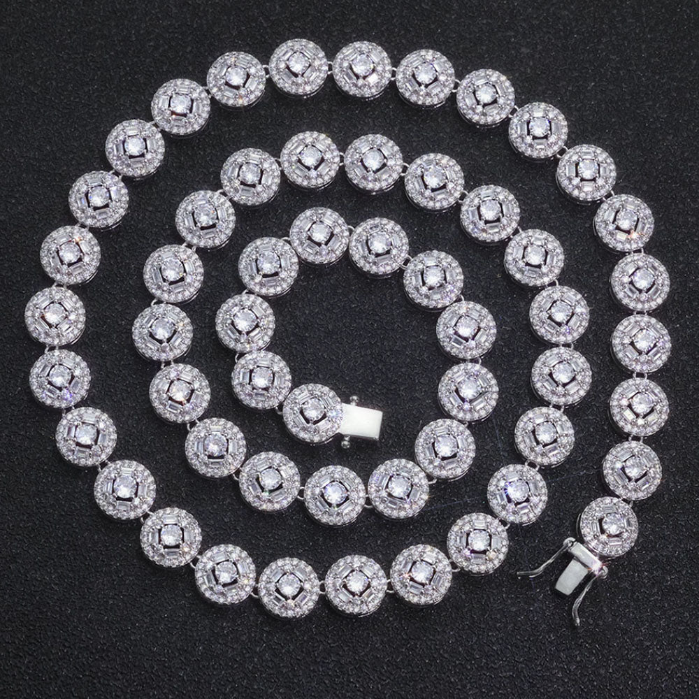 Men’s Round Cluster Tennis Chain Necklace – CZ Pavé Hip Hop Style