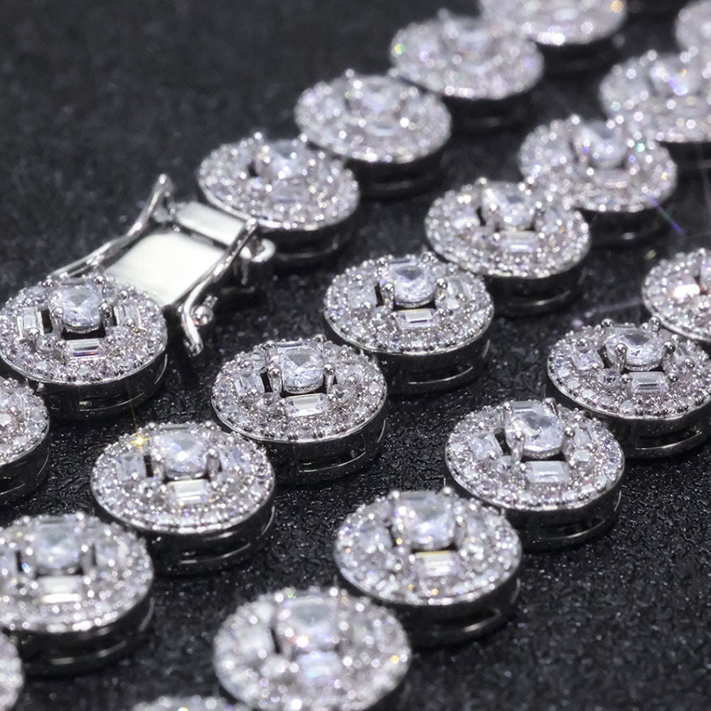 Men’s Round Cluster Tennis Chain Necklace – CZ Pavé Hip Hop Style