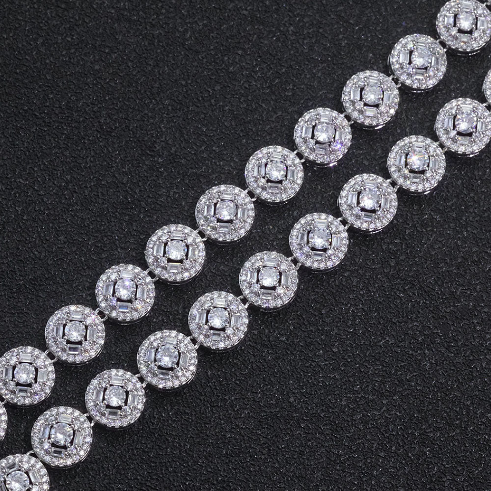 Men’s Round Cluster Tennis Chain Necklace – CZ Pavé Hip Hop Style