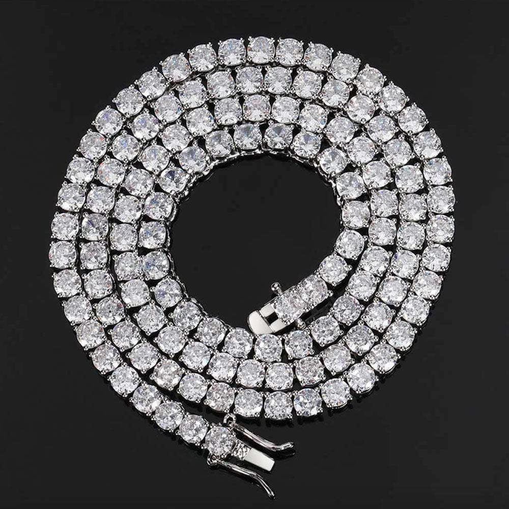 Men’s Round Cut Tennis Chain Necklace – Iced Out CZ 6mm