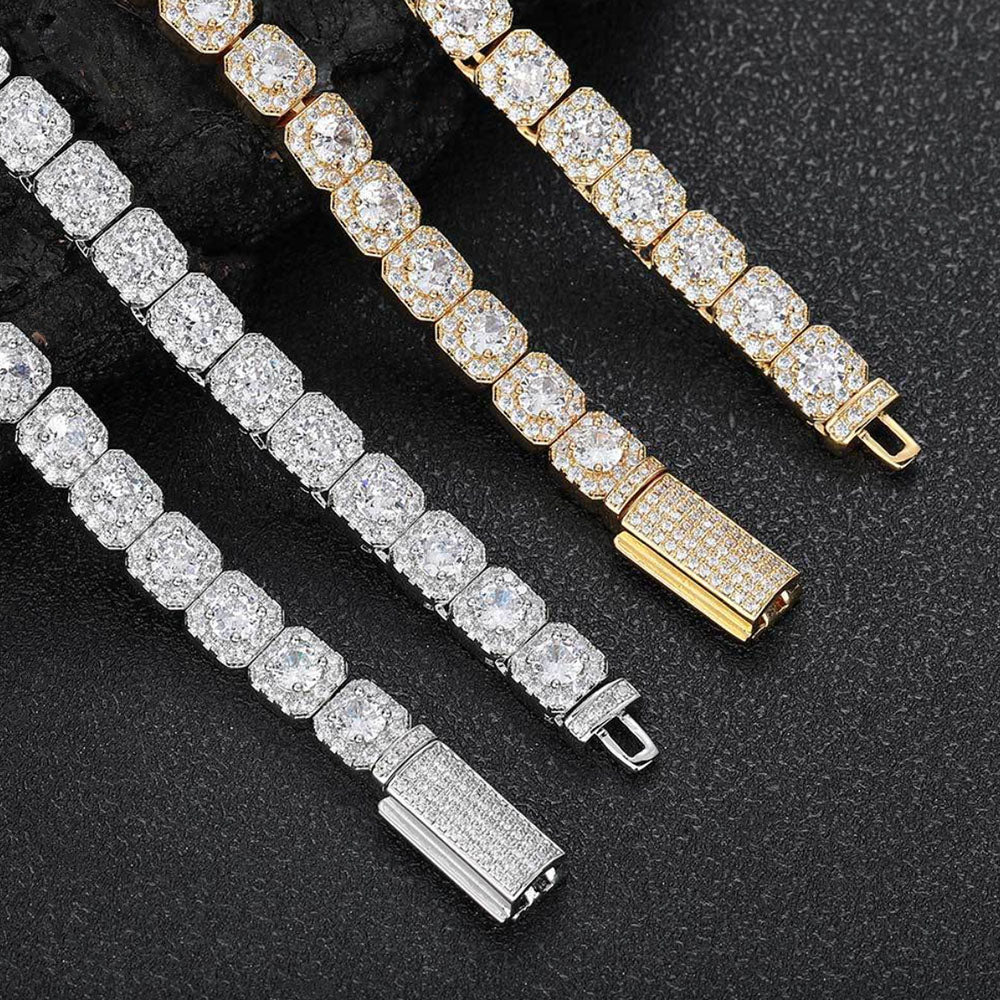 Men’s Square CZ Tennis Bracelet – Iced Out Hip Hop 7mm