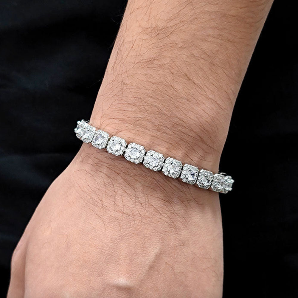 Men’s Square CZ Tennis Bracelet – Iced Out Hip Hop 7mm