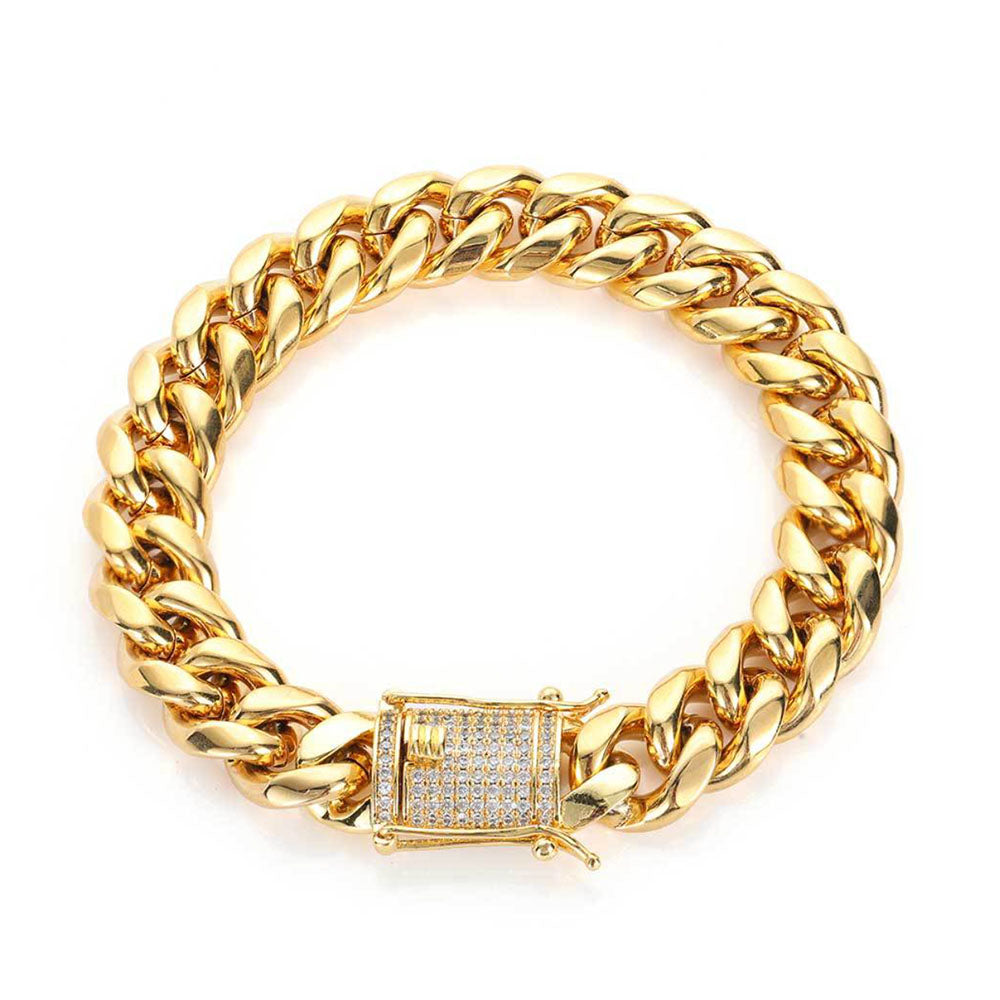 Men’s Stainless Steel Cuban Link Bracelet | CZ-Inlaid Clasp 6mm-18mm
