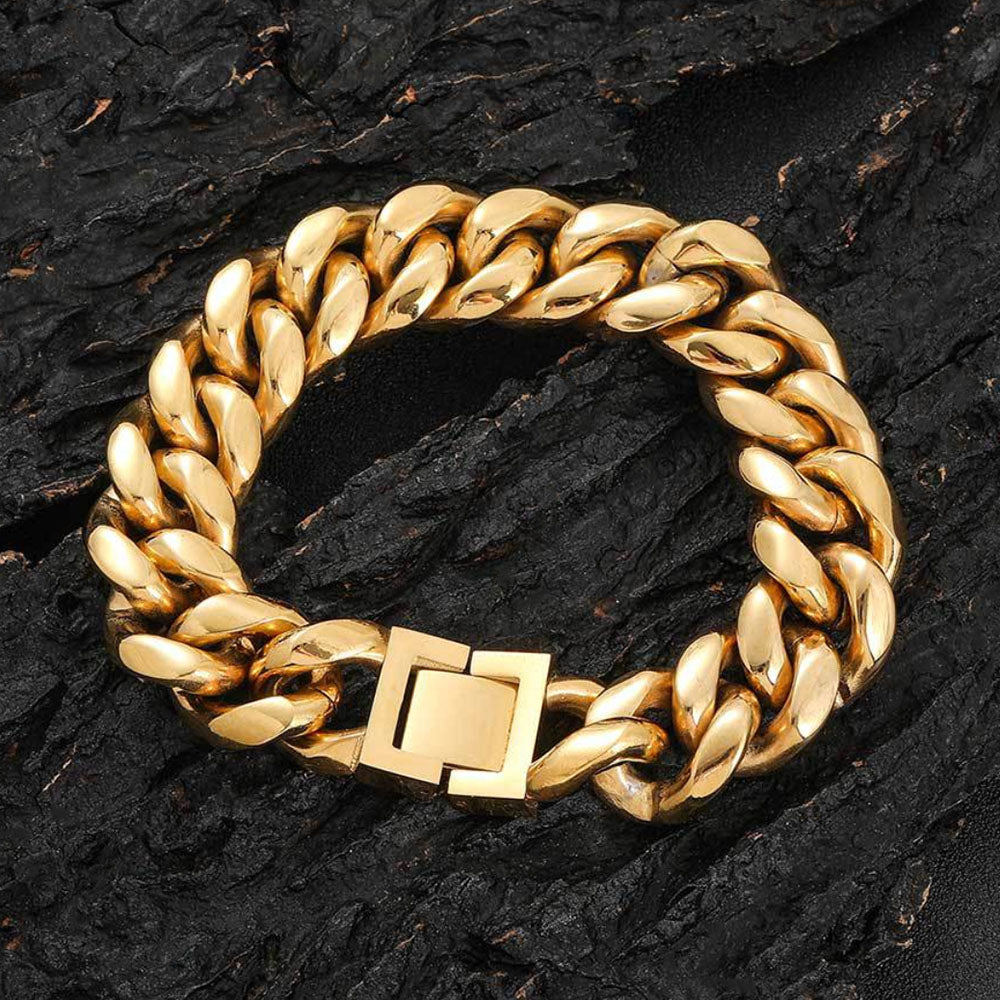 Men’s Stainless Steel Cuban Link Bracelet - Fold Over Clasp 8mm-18mm