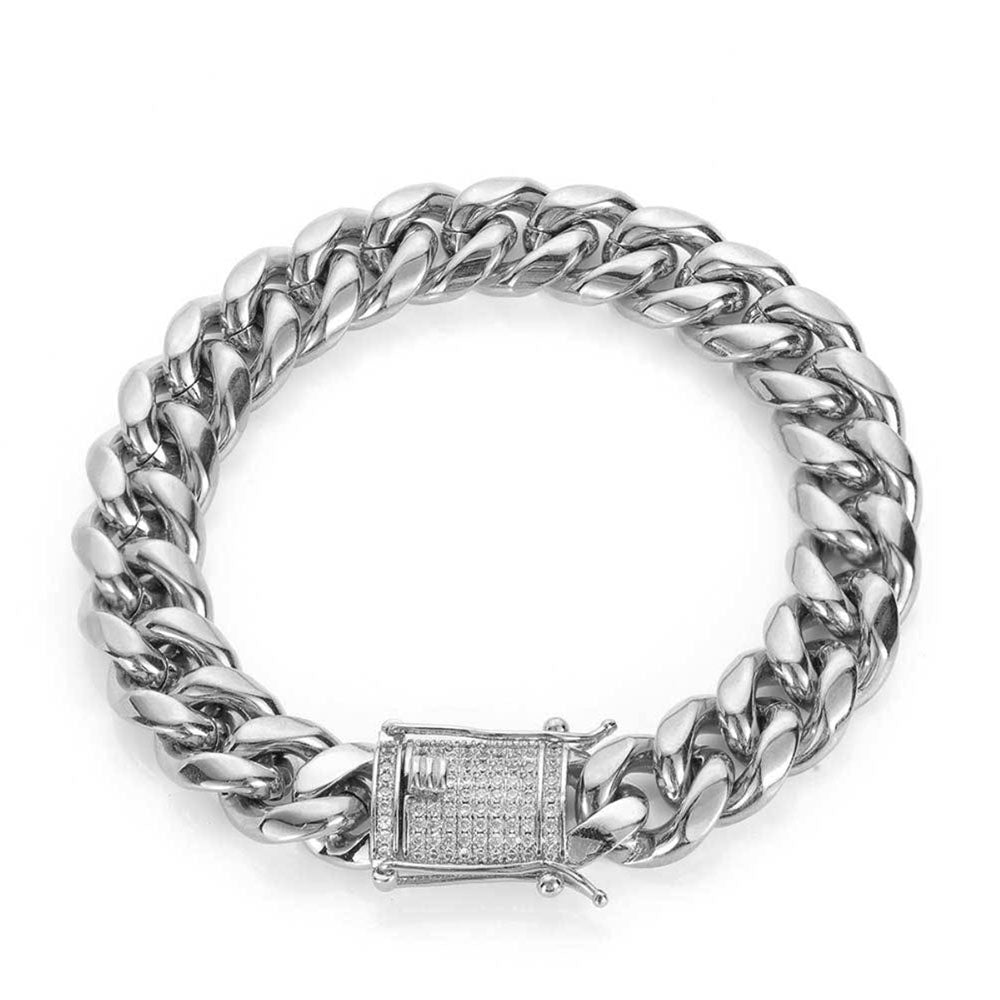 Men’s Stainless Steel Cuban Link Bracelet | CZ-Inlaid Clasp 6mm-18mm