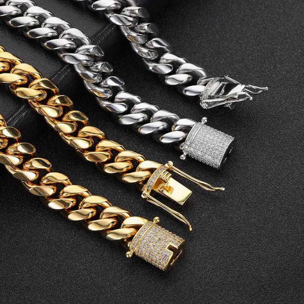 Men’s Stainless Steel Cuban Link Bracelet | CZ-Inlaid Clasp 6mm-18mm