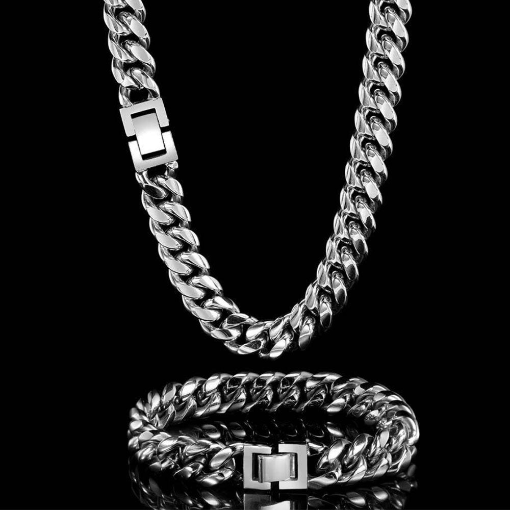Men’s Stainless Steel Cuban Link Bracelet - Fold Over Clasp 8mm-18mm