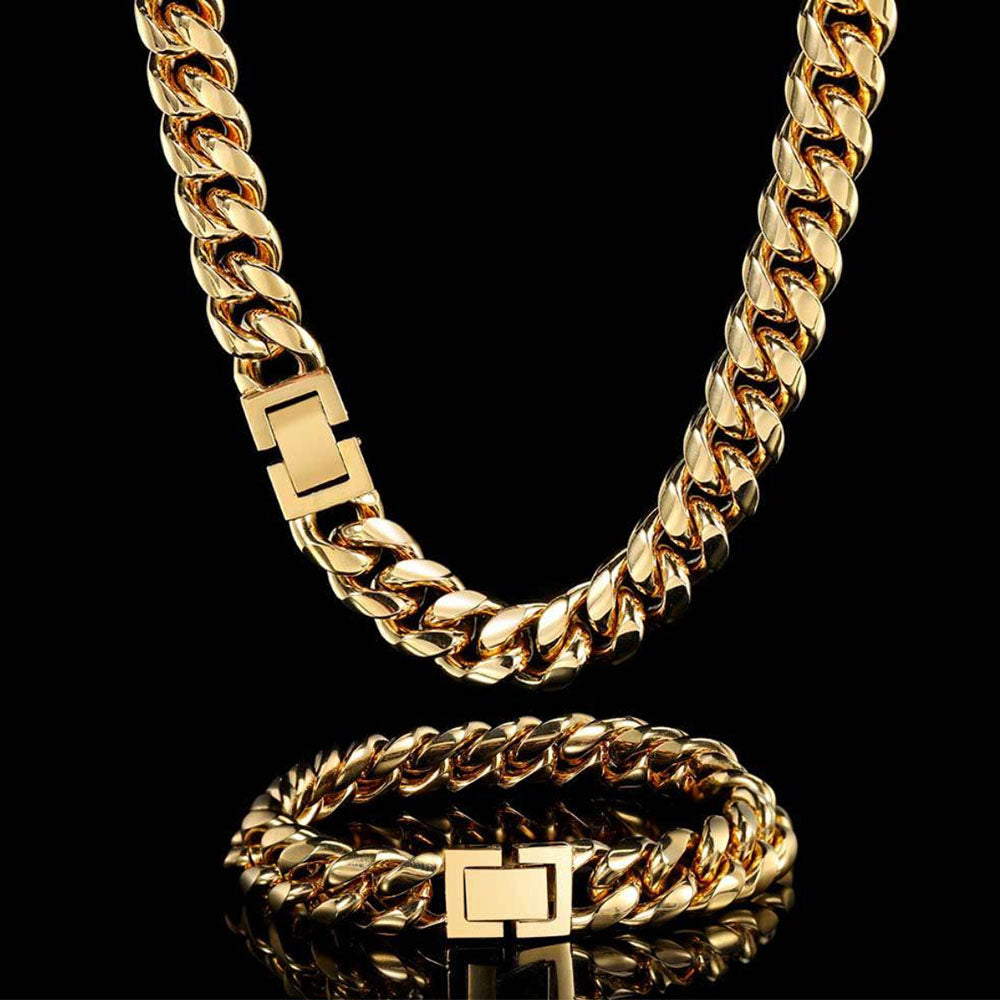 Men’s Stainless Steel Cuban Link Bracelet - Fold Over Clasp 8mm-18mm