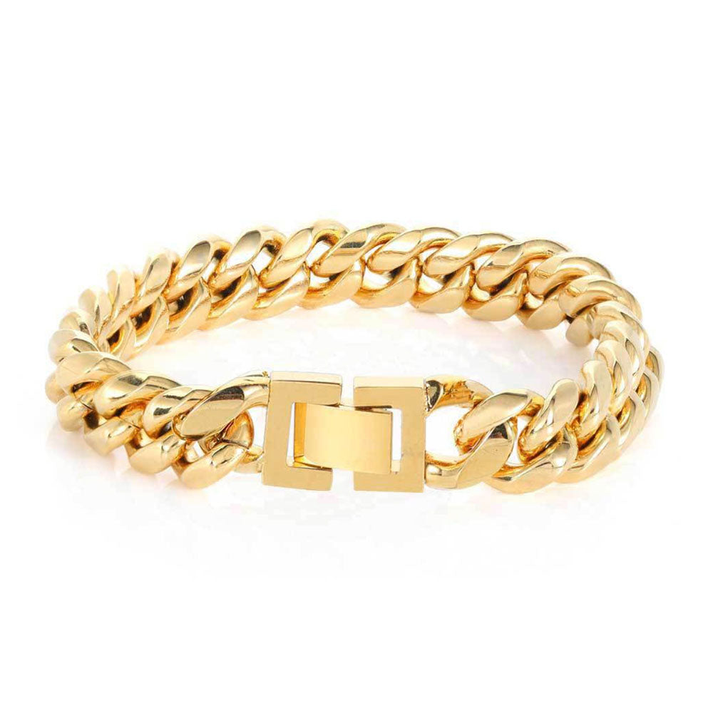 Men’s Stainless Steel Cuban Link Bracelet - Fold Over Clasp 8mm-18mm
